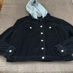 No Boundaries Black Corduroy Jacket with Gray Hoodie Insert Size 3X